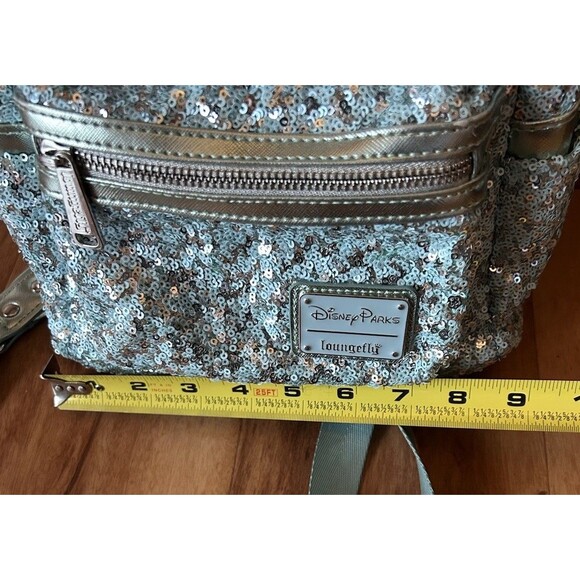 Disney Parks Loungefly Arendelle Aqua Sequins Minnie Mouse Backpack Retired READ main image 8
